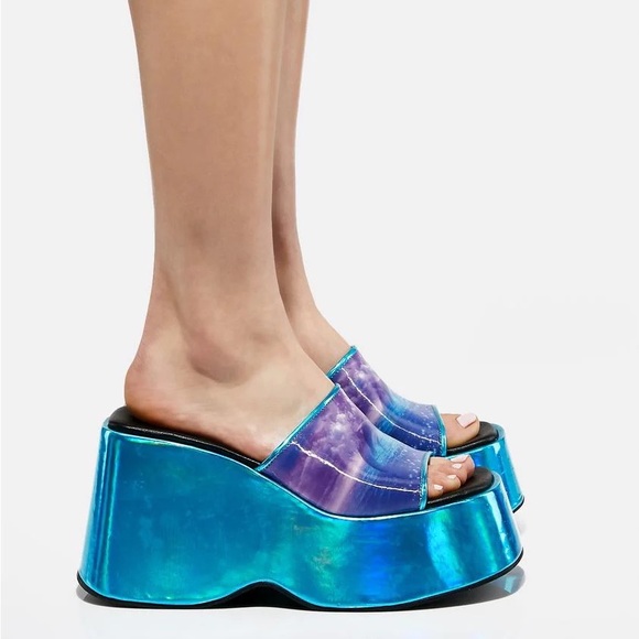 Dolls Kill Club Exx Luv Ur Energy Platform Slides - Picture 3 of 8